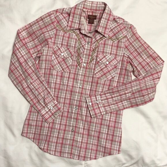 Womens Blouse Diamond Pearl Snap Western Plaid Shirt Size Small - Picture 4 of 8